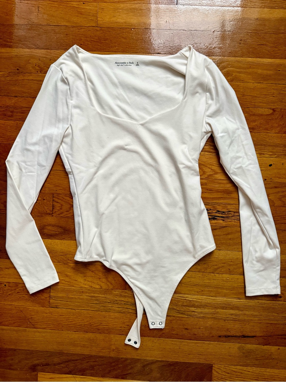 Abercrombie & Fitch Cream Long Sleeve Scoop Neck Bodysuit